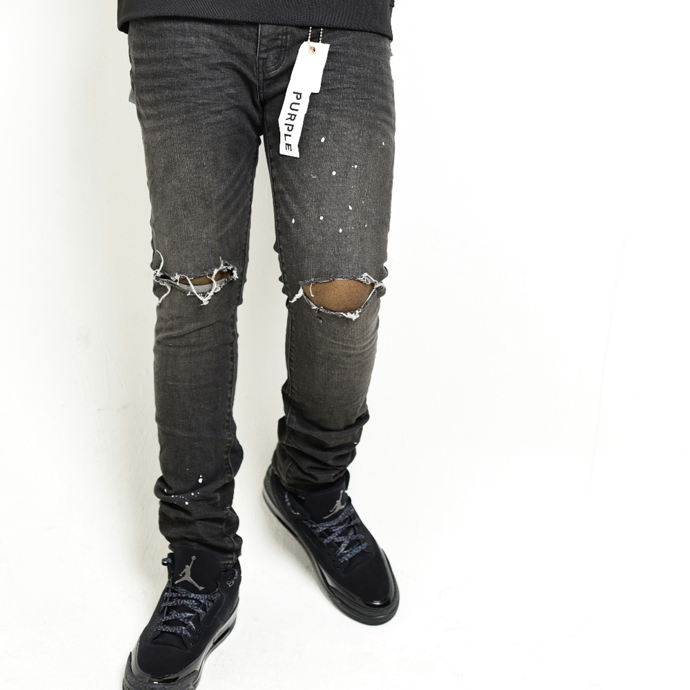 Purple Brand Black Skinny Distressed Jeans with Edgy Style